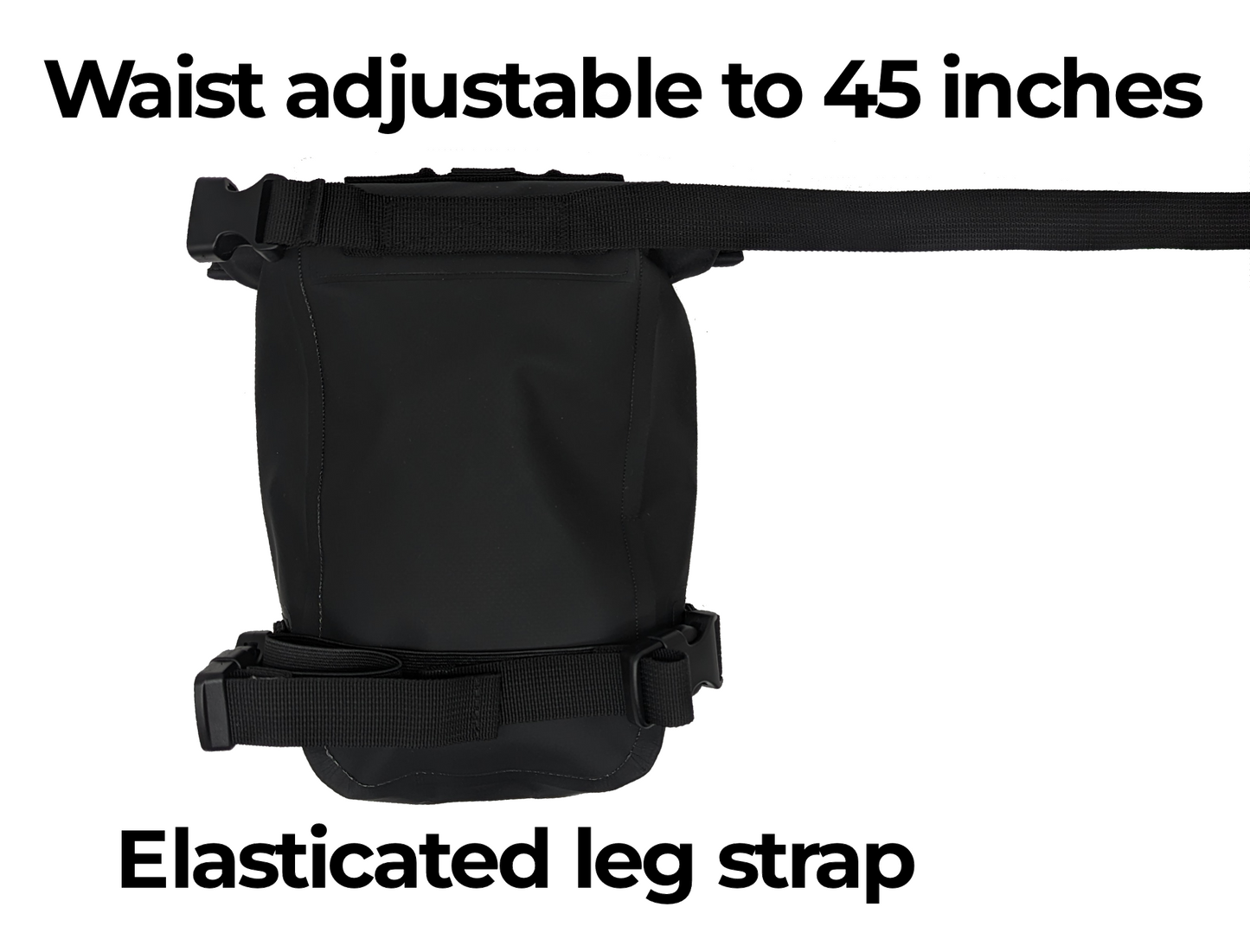 Fuzpig Roll top Waterproof Thigh Bag. Ideal for Dog Training, Horse Riding, Motorbike Riding and Outdoor Activities, Holster Bag Totally Waterproof (Black)